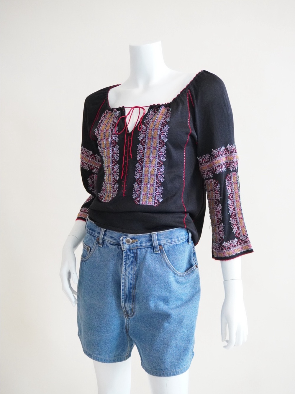 DKNY Vintage Silk Peasant Beaded Blouse - Size Medium